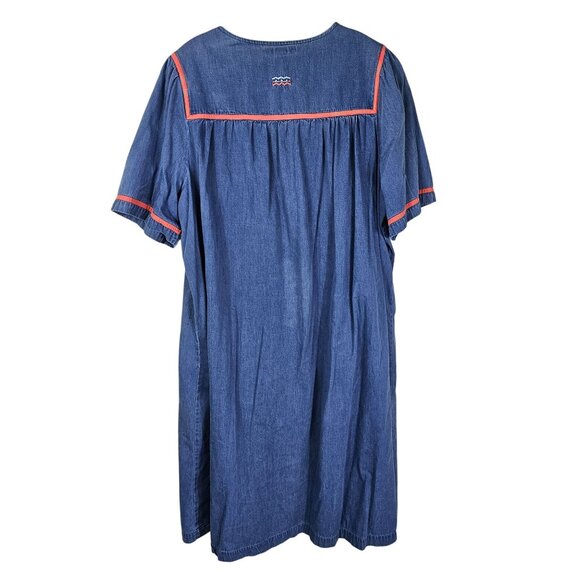 Go Softly Patio Dress 1X Pink Embroidered Zip Front Apron Pockets Cottagecore - Picture 2 of 10